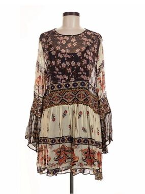 Zara Bohemian Floral Patchwork Tunic Dress - Cream & Black